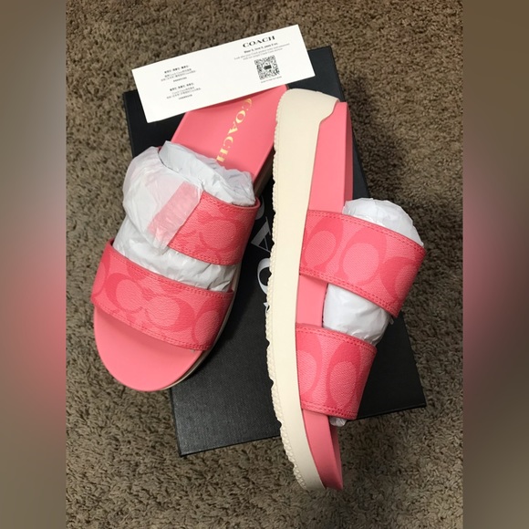 Coach Gwen Pink Lemonade Two Strap Buckle Slide Sandals Size 7-8 - Picture 6 of 13